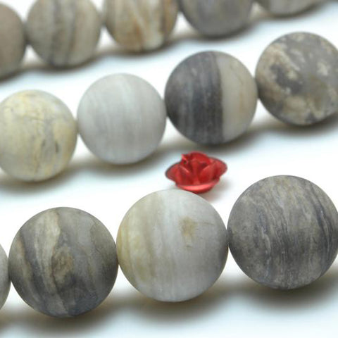 Natural Gray Silver Leaf Jasper matte round beads gemstone wholesale jewelry making bracelet necklace diy