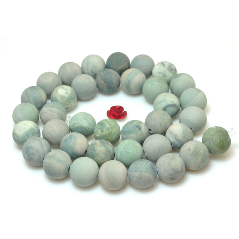 YesBeads Natural Green Rainforest Jasper matte loose round beads wholesale gemstone jewelry 15''