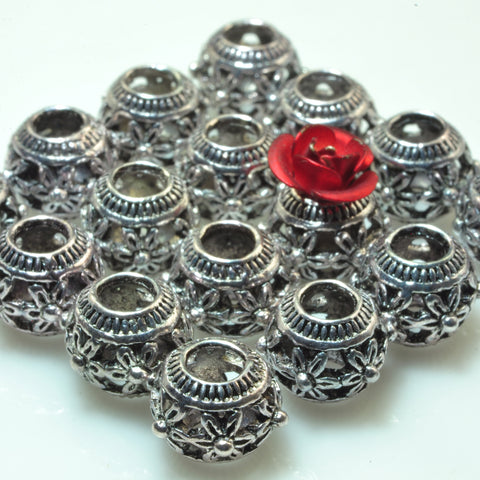 YesBeads 50pcs Vintage antique silver plated flower round metal spacer beads wholesale jewelry findings supplies