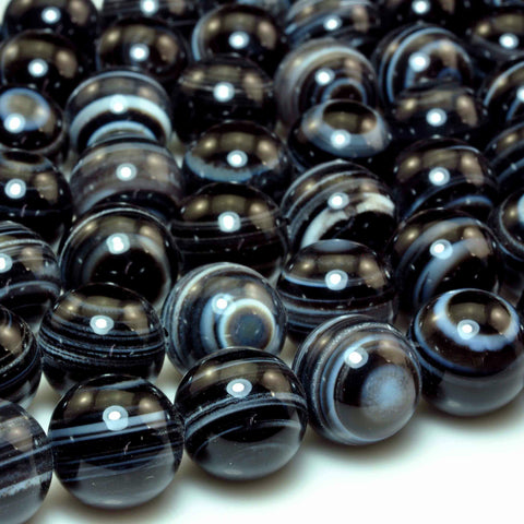 YesBeads Natural Black Eye Agate smooth round beads banded agate gemstone wholesale jewelry making 15"