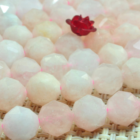 YesBeads Natural pink morganite gemstone diamond cut faceted loose round beads jewelry wholesale bracelet design 15''