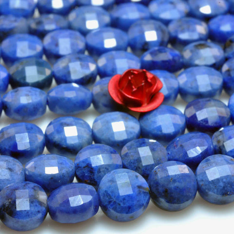YesBeads Natural Dumortierite A grade micro faceted coin loose beads wholesale gemstone jewelry making 6mm 15"