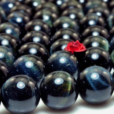YesBeads Natural blue tiger eye gemstone A grade smooth round loose beads wholesale jewelry making 12mm 15"