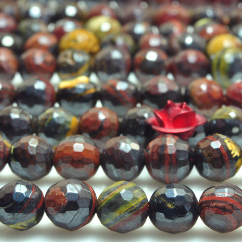 YesBedads Natural Red Tiger Iron faceted round beads gemstone wholesale 15"