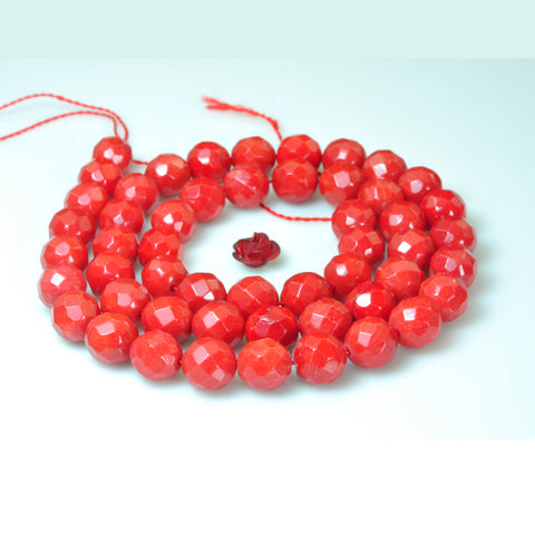 YesBeads Red Coral faceted round loose beads gemstone wholesale jewelry making 15"