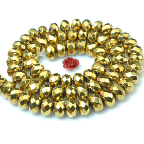 YesBeads Gold Hematite faceted rondelle loose beads yellow stone wholesale jewelry 15"