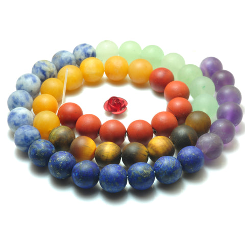 YesBeads Natural 7 Chakra stones matte round beads wholesale mix gemstones jewelry 6mm-10mm 15"