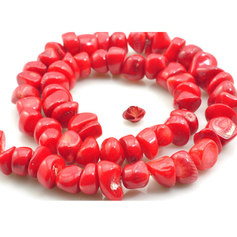 YesBeads Red Coral smooth pebble chip beads wholesale gemstone jewelry 15"