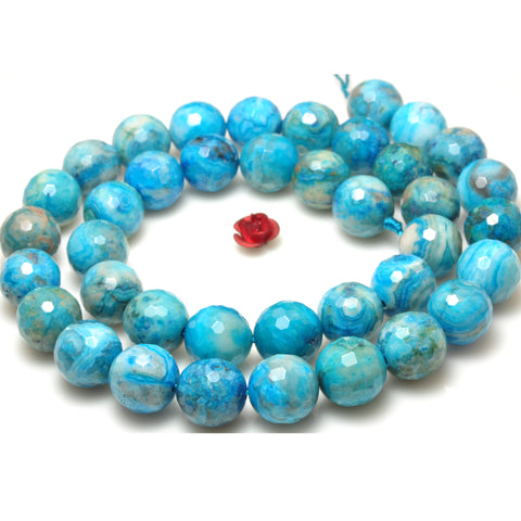 YesBeads Blue Crazy Lace Agate faceted round beads gemstone wholesale jewelry making 15"