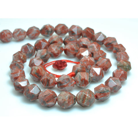 YesBeads Natural Sesame Red Jasper star cut faceted nugget beads gemstone wholesale jewelry making 15"