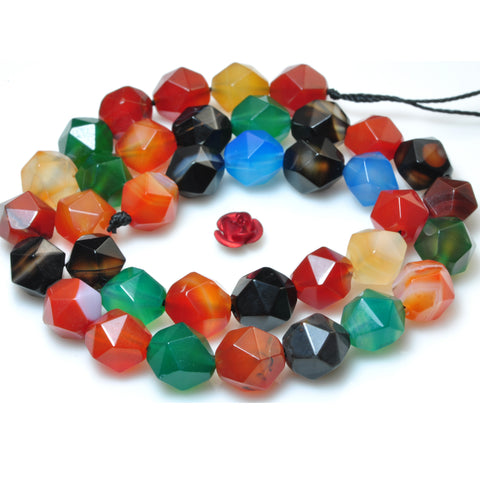 YesBeads Rainbow Agate mix multicolor gemstone star cut faceted nugget beads wholesale 15"