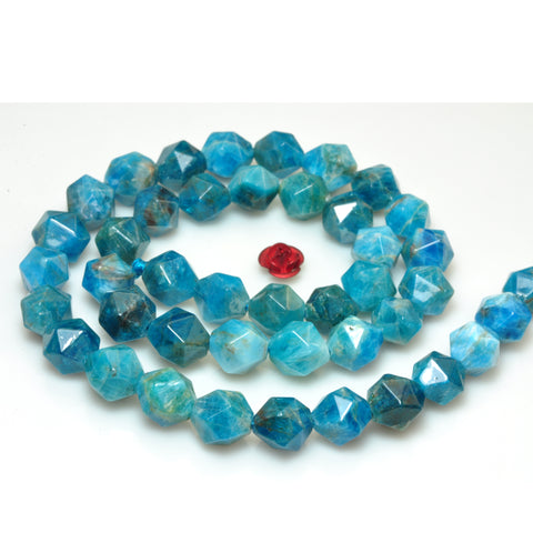YesBeads Natural Blue Apatite A grade gemstone star cut faceted nugget beads 10mm 15"