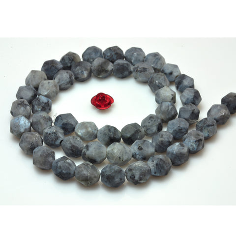 YesBeads Natural Black Labradorite star cut faceted matte nugget beads wholesale gemstone jewelry making 15"