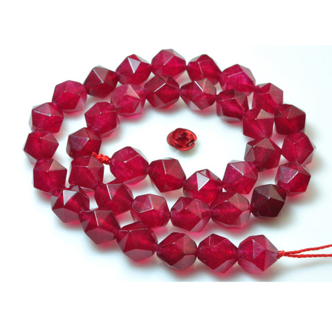 YesBeads Red Jade star cut faceted nugget beads gemstone wholesale jewelry 15"