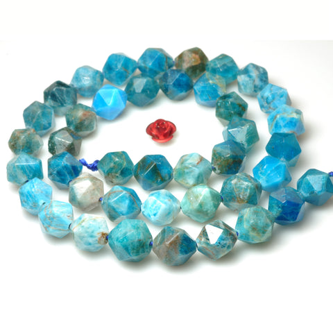 YesBeads Natural Blue Apatite gemstone star cut faceted nugget beads 10mm 15"