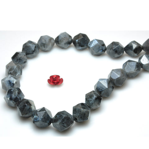 YesBeads Natural Black Labradorite star cut faceted nugget beads larvikite stone gemstone 15"