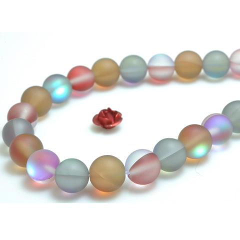 YesBeads Mystic Aura Quartz Crystal mix rainbow matte round loose beads wholesale jewelry 15"