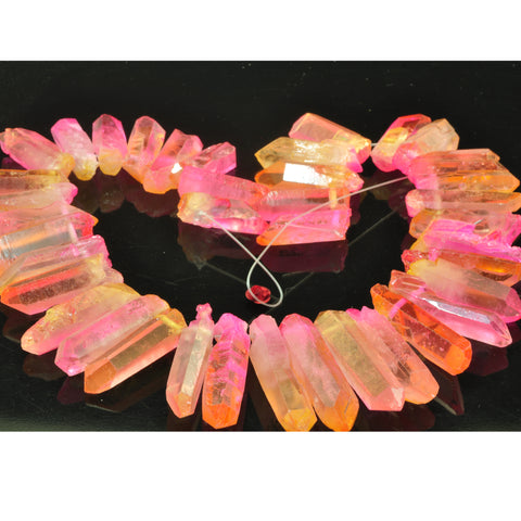 YesBeads Quartz crystal points titanium coated rough matte spike tower stick pendant beads gemstone 15"