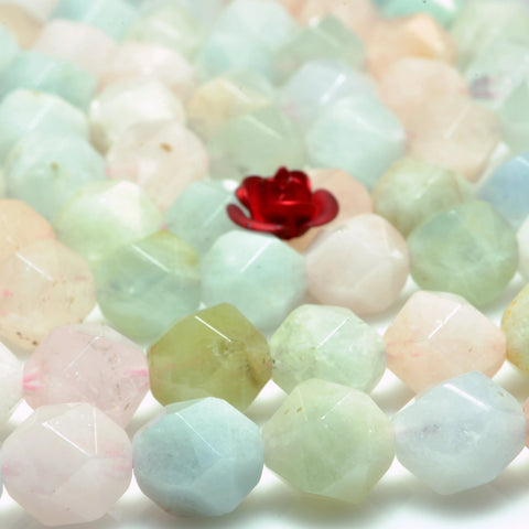 YesBeads natural Morganite diamond cut faceted beads multicolor morganite beryl mix gemstone jewelry making 15'' full strand
