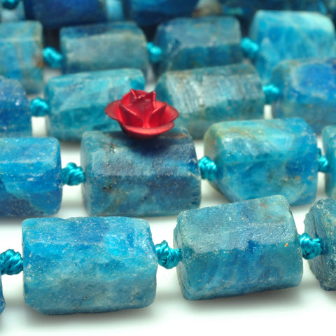 YesBeads Natural Blue Apatite faceted raw matte nugget tube beads gemstone 16"