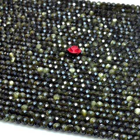 YesBeads Natural black golden obsidian faceted rondelle loose beads gemstone wholesale jewelry making 3x4mm 15"