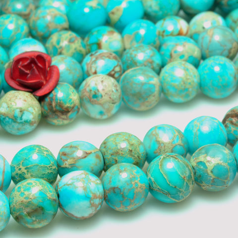 YesBeads Impression Jasper smooth round loose beads blue imperial jasper gemstone wholesale jewelry making 6mm 15"