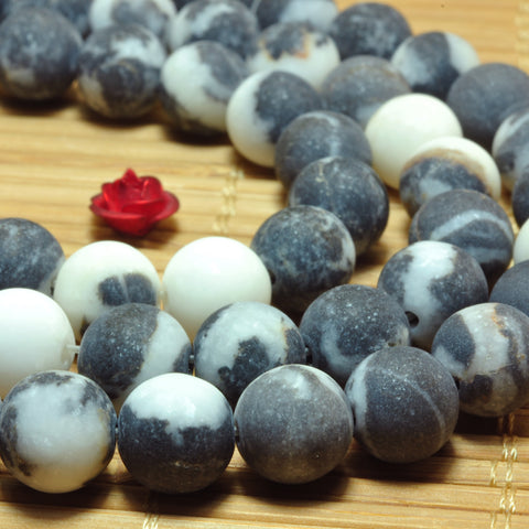 YesBeads Natural Zebra Jasper black white gemstone matte round beads 8mm 10mm 15"