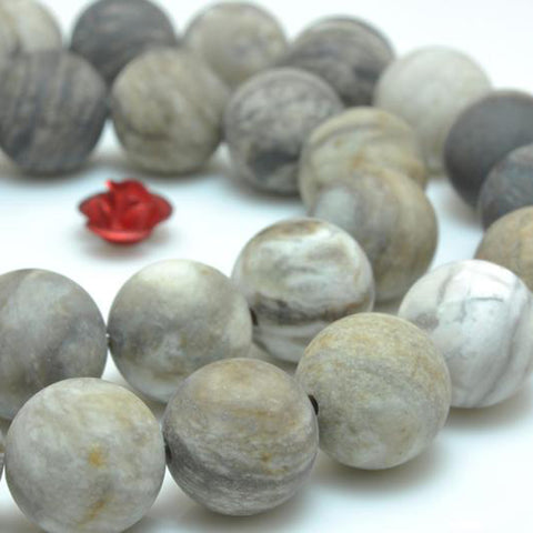 Natural Gray Silver Leaf Jasper matte round beads gemstone wholesale jewelry making bracelet necklace diy