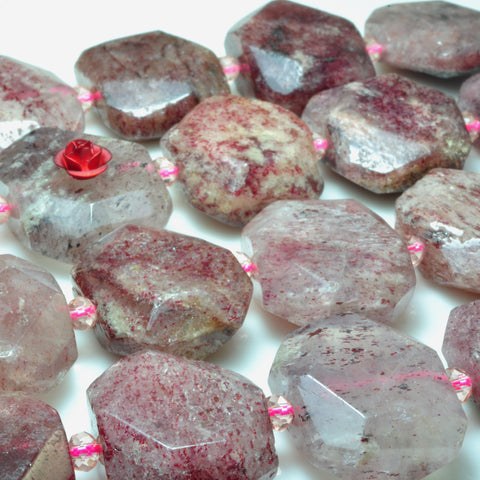 YesBeads Natural Strawberry Quartz faceted nugget rectangle beads gemstone wholesale 15"