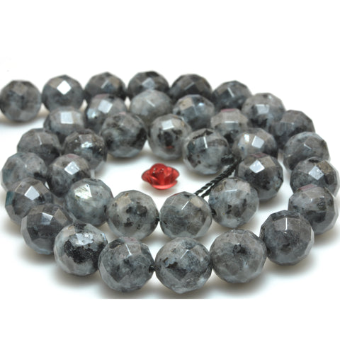 YesBeads Natural Black Labradorite faceted round loose beads larvikite stone wholesale gemsotne 15"