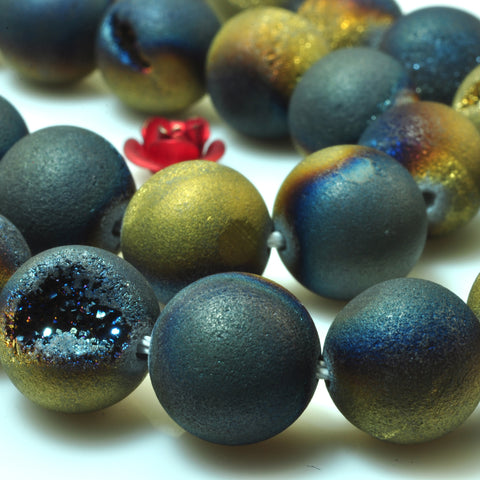 YesBeads Druzy Agate titanium coated black gold agate matte round beads gemstone 15"