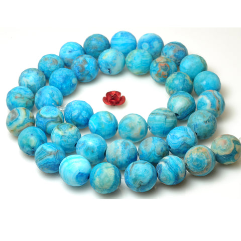 YesBeads Blue Crazy Lace Agate matte faceted round beads gemstone wholesale jewelry 15"