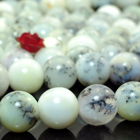 Natural moss opal smooth round loose beads white black gemstone wholesale jewelry makin diy