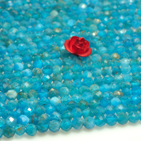 YesBeads natural blue Apatite faceted round loose beads wholesale gemstone 3mm 15"