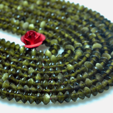 Natural black golden Obsidian stone micro faceted disc rondelle beads wholesale gemstone for jewelry making bracelets necklace DIY