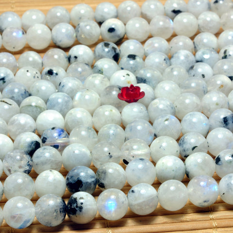YesBeads Natural Rainbow moonstone smooth round loose beads wholesale gemstones jewelry making 6mm-8mm 15"