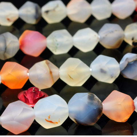 YesBeads Natural Dendritic Agate star cut faceted matte nugget beads 8mm 15''