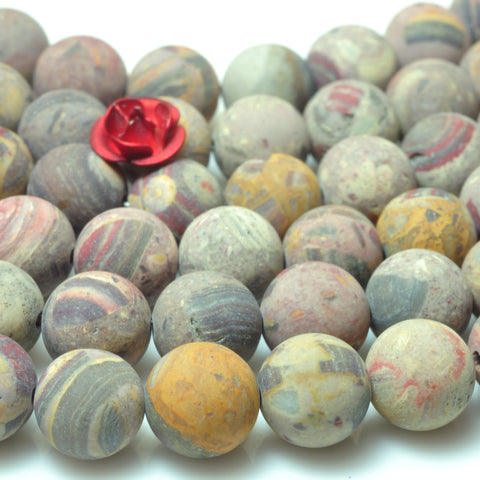 YesBeads Natural Aust Chert Breccia Jasper matte round beads gemstone wholesale jewelry making 15"