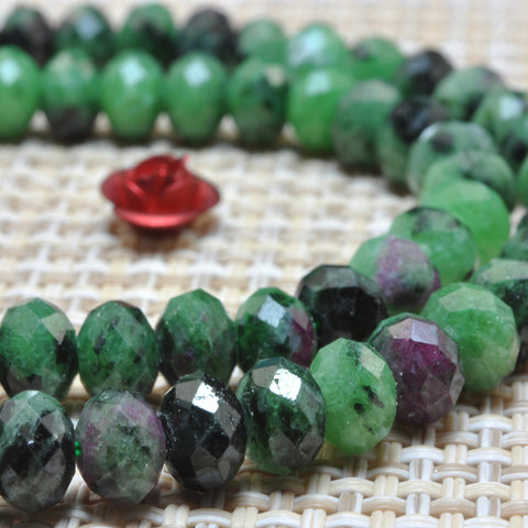 YesBeads Natural Green Zoisite gemstone faceted rondelle beads wholesale 15"