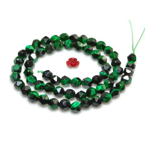 YesBeads Green Tiger Eye star cut faceted nugget beads gemstone wholesale jewelry 15"