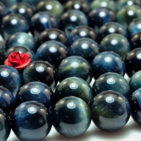 YesBeads Natural blue tiger eye gemstone smooth round loose beads wholesale jewelry making 10mm 15"