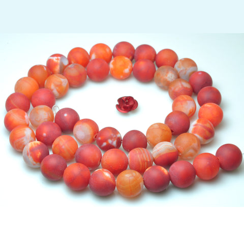 YesBeads Fire Agate orange red agate matte round beads gemstone 8mm 10mm 15"