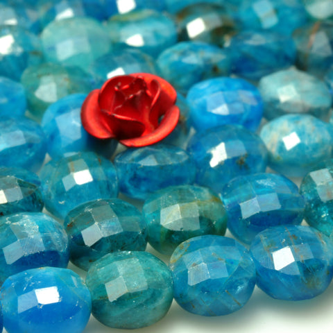 YesBeads natural blue Apatite gemstone micro faceted loose coin beads wholesale jewelry making 6mm 15"