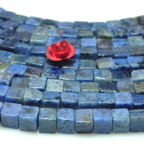 YesBeads Natural Blue Dumortierite gemstone smooth square cube beads 4mm 15"