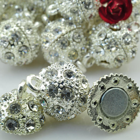 Silver plated rhinestone Magnetic Clasp CZ pave round beads clasps wholesale jewelry findings making