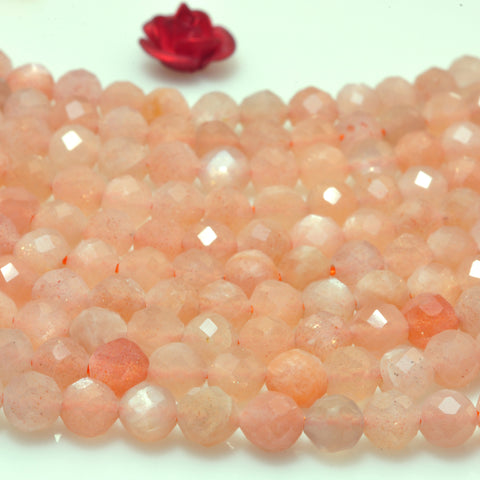 YesBeads Natural Orange Sunstone faceted round beads gemstone wholesale 15"