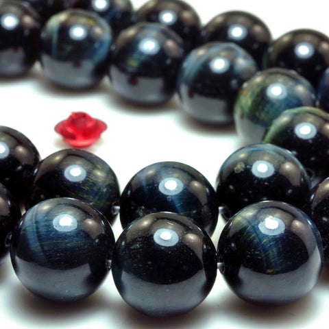 YesBeads Natural blue tiger eye gemstone A grade smooth round loose beads wholesale jewelry making 12mm 15"