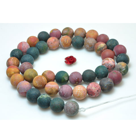 YesBeads Natural Ocean Agate matte round beads gemstone 8mm 10mm 15"