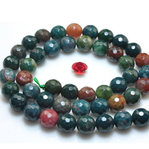 YesBeads Natural Bloodstone Heliotrope green gemstone faceted round beads 8mm 15"