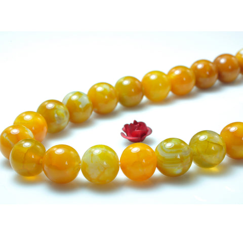 YesBeads Yellow Fire Agate gemstone smooth round beads wholesale 8mm 15"